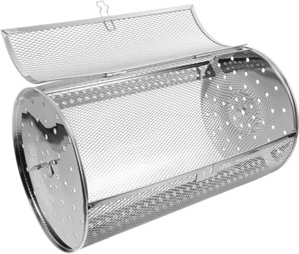 CIYODO Rollbarer Drehspieß Grillkorb Edelstahl 180x300mm Mit Schnallenverschluss Ofenkorb Für Erdnüsse Gemüse Kastanien Röstkäfig Für Grill Und Heißluftfritteuse