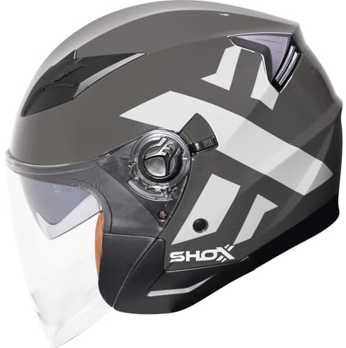 Shox Defender-X Open Face Motorcycle Helmet XXL Grey-X