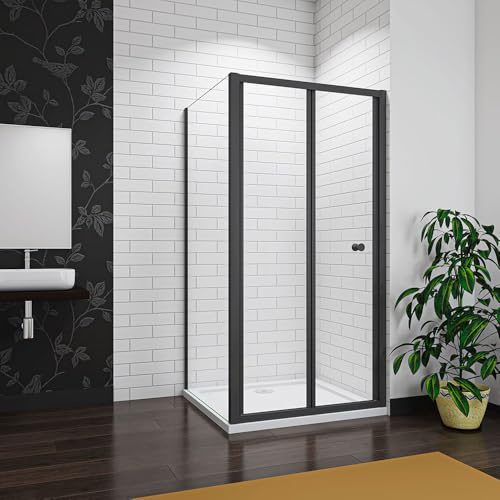 Acezanble 800x700x1850mm Matt Black Framed Bifold Shower Enclosure with 800x700mm Tray Waste