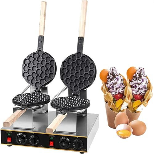 FfiMe Double Bubble Waffle Maker, 1400W Commercial Egg Waffle Maker, Adjustable Temperature 50-250℃, 5-Minute Timer, Aluminum Non-stick Coating, Used In Restaurants, Dessert Shops, Cafes, Homes