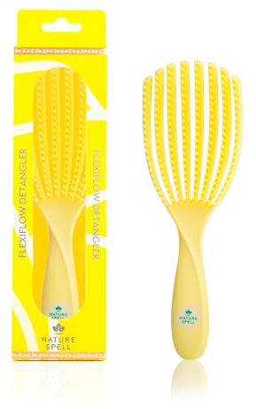 Nature Spell FlexiFlow Detangling Hair Brush, Flexible Strands for Gentle Brushing, Eliminates Knots & Reduces Breakage, Suitable for All Hair Types, Yellow