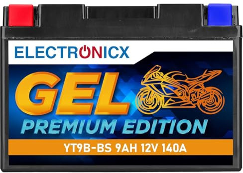 Electronicx, GEL, Motorradbatterie YT9B-BS 12V 9Ah 140A – wartungsfreie, versiegelte, rüttelfeste, Starterbatterie – Ideal für Roller, Quad, Mofa, Motorrad, ATV und Jetski – Maße: 150x70mmx104mm
