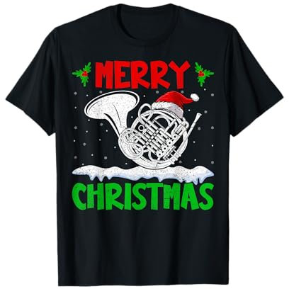 Merry Christmas - French Horn Marching Band Musician Xmas T-Shirt