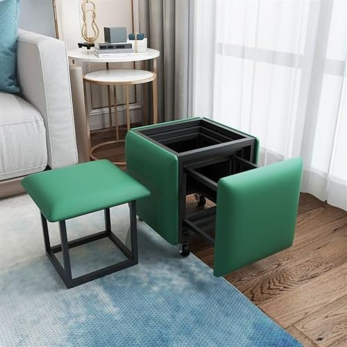Drehhocker aus Nappaleder, stapelbar, mit Rollen, für Wohnzimmer oder Schlafzimmer, klein, Grün