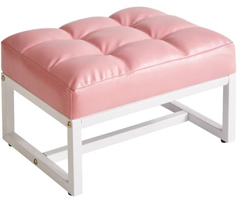 Aibiju Kleiner Fußhocker, rechteckiger Ottoman mit Kunstleder-gepolstertem Sitz, Schuhwechselhocker, Sofa-Fußstütze, zusätzliche Sitzgelegenheit für Wohnzimmer, Eingangsbereich, Büro, Pink YD-JD139P