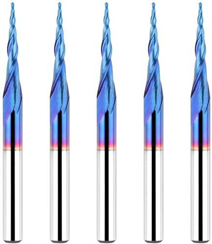 EANOSIC Lot de 5 fraises coniques à bout sphérique - Tige de 0,25 mm - Rayon de 0,25 mm (0,5 mm de diamètre) - Embouts 3D pour le travail du bois CNC - Fraise à défoncer en spirale