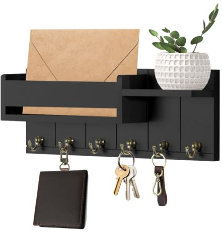 LUPATDY Schlüsselbrett mit Ablage,Schlüsselkasten Holz, mit 6 Schlüsselhaken,Schlüsselkasten Modern,Schlüsselhalter Wand für Wohnzimmer, Küche, Büro, Flur, Schlafzimmer, Schwarz