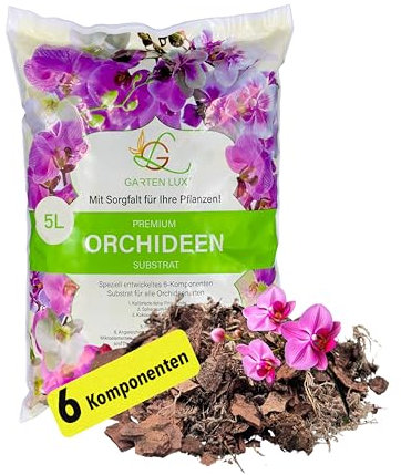Garten Lux Premium Orchideenerde 5L-6-Komponenten Orchideensubstrat für gesundes Wachstum und optimale Pflege Ihrer Orchideenpflanzen-Ideales Substrat für alle Orchideenarten