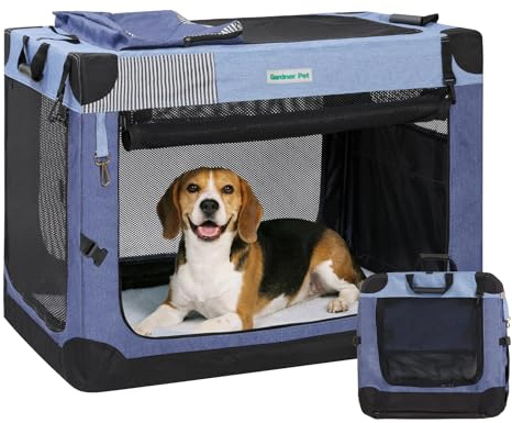 Gardner Pet Hundebox faltbar, Blau, 76x53x53cm, Katzen & Hunde bis 23 kg | Hundetransportbox mit Tragegriffen, Mit Decke, Für Katzen & Hunde bis 23 kg, Mit Aufbewahrungstasche