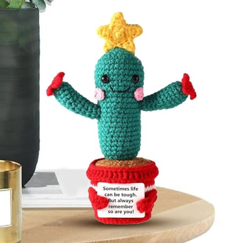 Positiver Kaktus häkeln saftig, emotionale Unterstützung häkeln Kaktus,Plüsch zur emotionalen Unterstützung | Gestricktes Spielzeug zur emotionalen Unterstützung, positive Plüsch-Sternpuppe mit positi