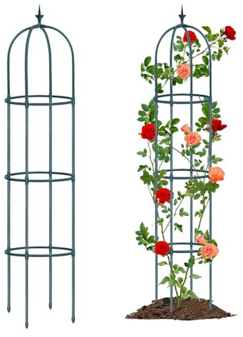 Lergas Rankhilfe Metall, 151 cm Hoch Kletterpflanzen Rankhilfe, Freistehend Rankgitter Metall zum Pflanzenstütze, Grün Rankhilfen für Rosen und Kletterpflanzen