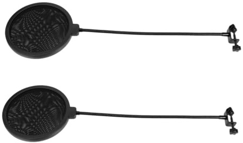 Mikrofon Popfilter Doppellagig für Aufnahme Schwarz | Metall, Kunststoff und Mesh, Einfache Montage mit Stabilisierungsarmklemme, Praktische 2 Stück-packung
