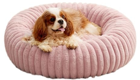 Pevfeciy Hundebett Hundekörbchen rund in Donut-Form Heimtierkissen für Hunde & Katzen Waschbar Hundekissen Flauschig Hundematte,Rosa,60cm