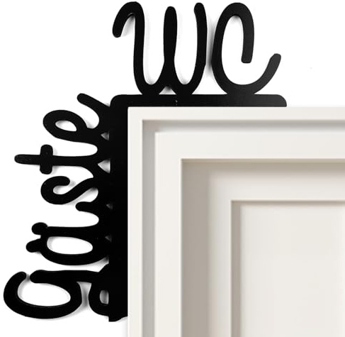 Targhetta per Porta WC Ospiti, 15.5 x 12 x 8.6cm Cartello WC Ospiti, non Incolla, Installazione Senza Foratura, Facile Da Installare, Decorative Door Signs Indoors, per Porte e Pareti (Nero)