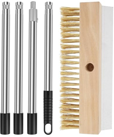 Oven Cleaner Brush, Pizza Stone, Cleaning Brush, Grill Scraper Tool, Heat Resistant, Long Handle, Heavy Duty Bristles for BBQ Outdoor Kitchen Restaurant Use