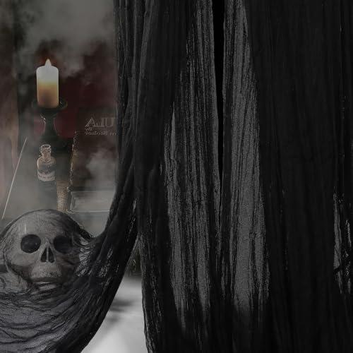 2.15 * 10m Halloween Gruseliges Stoff Deko Schwarz Horror Tuch Für Hof Haus | Indoor Türdekorationen Gaze KäSetuch Party Zubehör Halloween