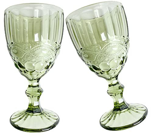 Mikikit 2pezzi Bicchieri da Vino Verdi in Rilievo Coppa di Vetro Decorativa per Casa e Ufficio Calice da Cocktail Multifunzione per Feste e Bevande
