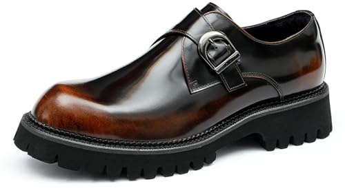 Scarpe in Pelle con Fibbia Business Casual da Uomo Scarpe da Vestito Formali Suola Spessa,caffè,45