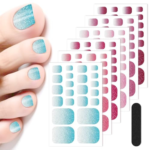 JSRQT 6 Pezzi Adesivi Unghie dei Piedi Glitterati, Adesivi Smalto per Unghie Toenail Stickers, Strisce Autoadesive e Decalcomaniein Gel per Donne Ragazze, Decorazioni per Nail Art Piedi