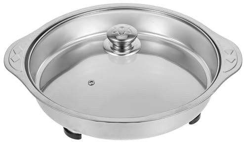 DECHOUS Plateau Buffet Acier Inoxydable avec Caoutchouc et Couvercle Verre Plat de Service pour Buffet Plateau Chauffant pour Restauration et Alimentaire