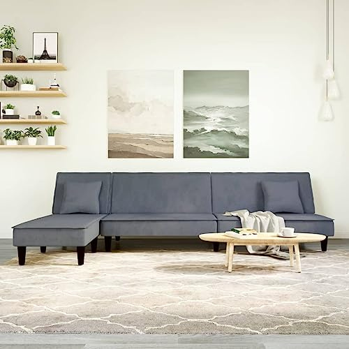 QJBSAVVA Schlafsofa in L Form mit Chaiselongue Dunkelgrau 255 x 140 x 70 cm Samtbezug Ausziehbares Sofabett für Wohnzimmer und Gästezimmer
