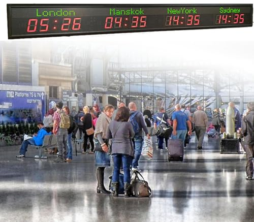 OWOHYG Orologio Mondiale Digitale a LED, Orologio Mondiale con 4 fusi orari, da Parete, per Hotel e aziende multinazionali, con 5 Livelli di Regolazione della luminosità