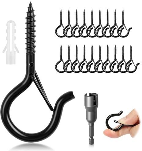 vsshe 30 piezas M5 Ganchos de Tornillo Hembrillas Cerradas, Ganchos de Techo Q-Hanger, Ganchos de Rosca con Hebilla de Seguridad, Cáncamos de Tornillo con Rosca de Madera para Macetas, Luces, Jardín