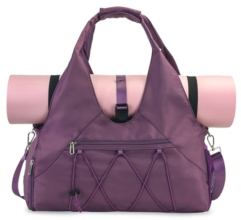 SIVENKE Sac de sport pour femmes Sac de yoga avec compartiment à chaussures et compartiment humide Sac de voyage Sac de transport pour tapis de yoga Sac à main de loisirs Sac de natation Sac de gym