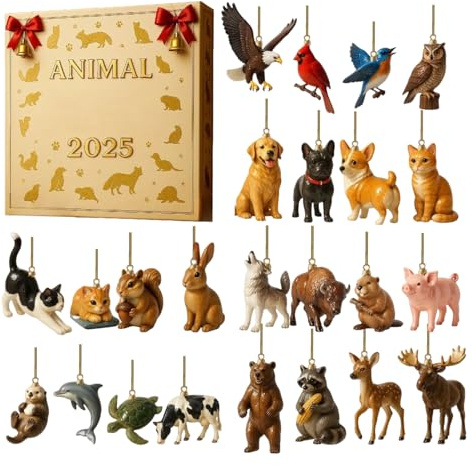 2025 Christmas Animals Advent Countdown,2D Acrylic Decoration 24 | Hanging Embellishments Countdown Calendar - for Front Door Office Wreath Staircase Windowsill Mantle Wall Garden Backyard Study