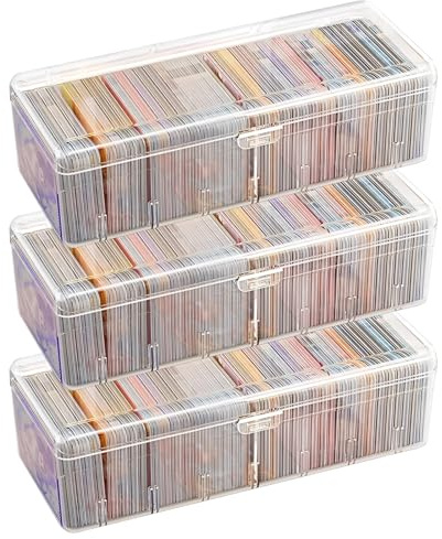 STARVAST Caja de 3 fichas, 24,8 x 10 x 7,5 cm, con tablas separadoras extraíbles, caja transparente con tapa para hasta 700 tarjetas para tarjetas de aprendizaje, tarjetas de visita, notas Ka