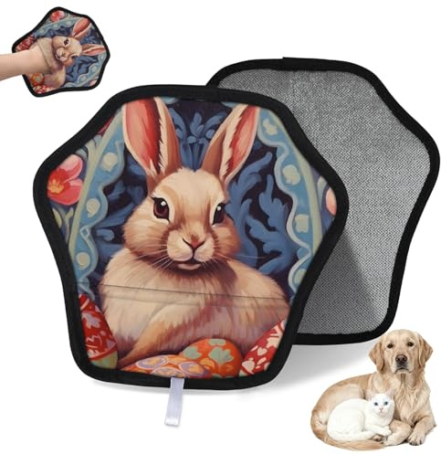 WowPrint Wasserfarbene, ethnische Oster-Hasen-Eier, Tierhaarentfernungshandschuh für Katze und Hund, wiederverwendbar, elektrostatische Tierhaar-Handschuhe, Bürstenwerkzeug für Couch, Kleidung