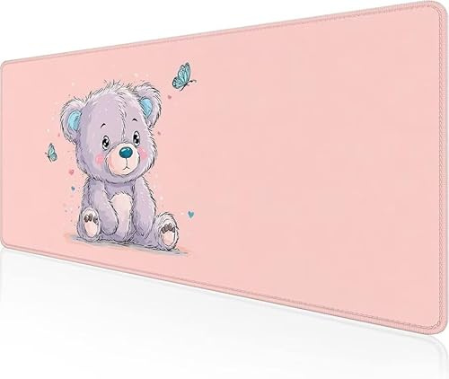 Musmatta rosa spelmusmatta liten björn stor skrivbordsmatta 1 600 x 800 x 3 mm, arbete från hem väsentligheter halkfri gummibas specialstruktur vattentålig yta slitstark för kontor bärbar dator Y1-632