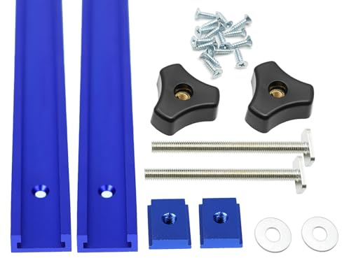 Iverntech 2er-Set Blau 300 mm Aluminium T Track T-Nutenschienen mit M8 Schieber, M8 Schrauben mit Knaufschrauben, selbstschneidenden Schrauben für Holzbearbeitungsschablonen