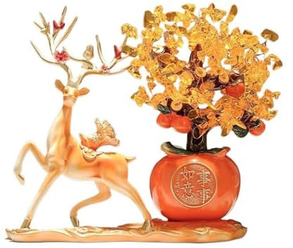 JYBNBBE Arbre à Argent en Cristal, Citrine ruyi, Arbre Porte-Bonheur en Kaki, Refroidisseur à vin décoratif pour Salon, bonsaï