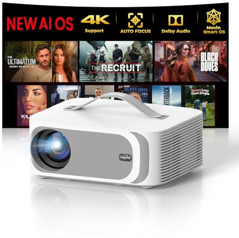 [AI Movin 2.0 OS/2000 ANSI/Official-Apps] Outdoor-Projector-4k with WiFi and Bluetooth, 35W DoIby Audio, AI Auto Focus with HDR10+, Lisowod 4k Support Portable Smart Proyector Compatible with Netflix