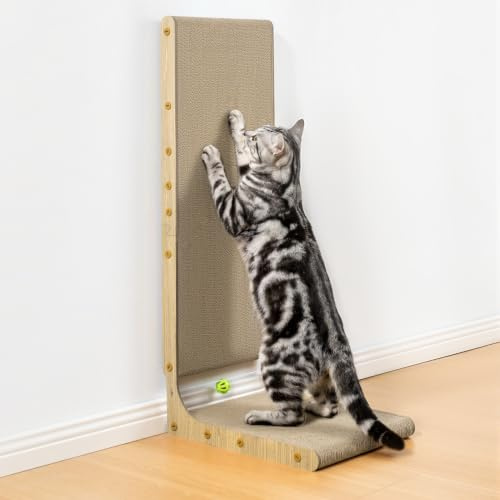 Conlun Rascador para Gatos, 75 cm Forma en L Montable en Pared, Panel de Rascado Vertical, Cartón Duradero para Proteger Muebles de Gatos de Interior, Grande,Efecto Madera,Lote de 2