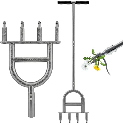 Cioquli Rasenlüfter Manuell, Aerifizierer & Rasenbelüfter mit 4 Hohlspoon | Edelstahl Aerifizierer für Rasen mit T-Griff, Bodenlüfter Rasenspecht Rasenlöcher, Rasenpflege Werkzeug für Verdichtete Böden
