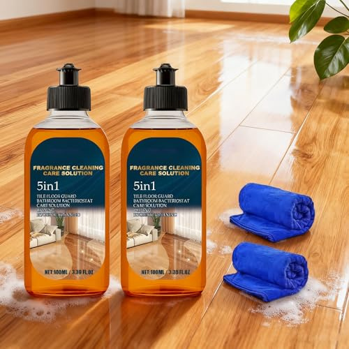 Lot de 2 nettoyants 5 en 1 pour sols en bois dur et restaurateur, nettoyant pour parquet, nettoyant pour sol pour une brillance longue durée, élimine les rayures, pour stratifié, carrelage, sols en