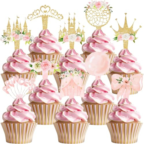 Nymora 40 Pcs Princess Cupcake Toppers - Elegant Princess Party Decorations and Princess Cake Decor - Perfect for Princess Birthday Cupcake Toppers, Princess Baby Shower, and Fairy Tale Theme Party
