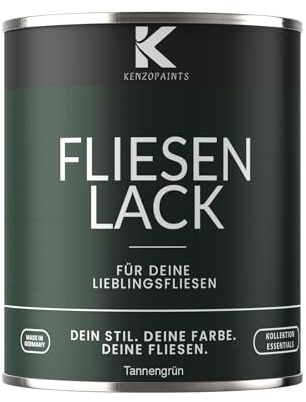 KENZOPAINTS Fliesenlack Fliesenfarbe Seidenmatt Farben Lack Fliesen Wand Boden Bad Küche Wandfliesen Bodenfliesen (Tannengrün - RAL 6009, 750ml.)