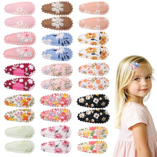 30 Piezas Clips de Pelo para Niñas, Horquillas de Clip Forradas con Estampado Floral y Cuadros, Accesorios para el Cabello para Bebés y Niños (Set 2)