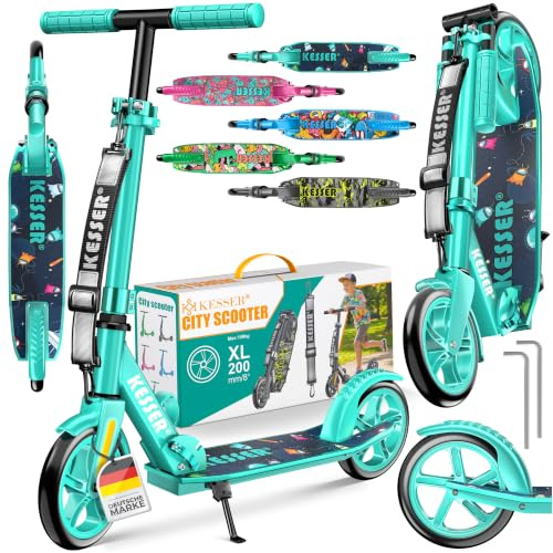 KESSER® Scooter Roller Kinderroller Cityroller Tretroller Kickroller klappbar höhenverstellbar, Kickscooter bis 100kg, Hinterradbremse, rutschfeste Trittfläche, bis 185cm Körpergröße, inkl. Tragegurt