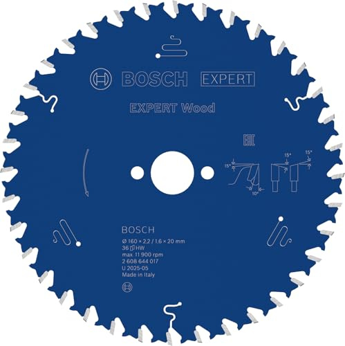 Bosch 1x EXPERT Wood Corded Circular Saw Blade for Handheld Circular Saw | for Softwood, Hardwood, Ø 160 mm, Professional Accessory Hand-Held Corded Circular Saws, Plunge Saw
