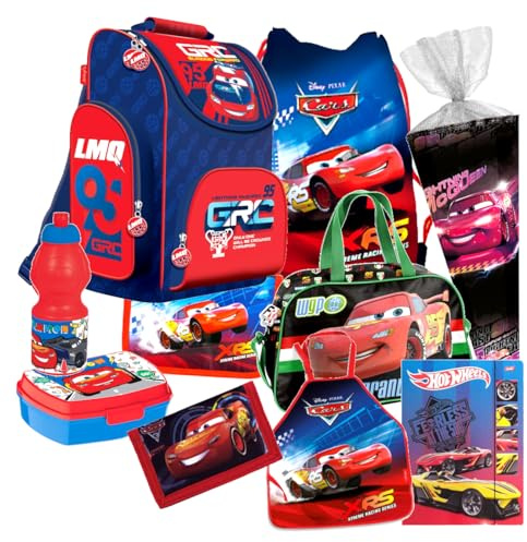 Cars Auto 10 Teile Set Schulranzen Ranzen Schultüte 85 cm Federmappe Tasche Tornister mit Sticker-von-Kids4shop