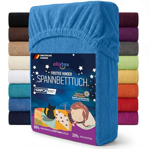 EllaTex Frottee Kinder Spannbettlaken 70x140 – 200 g/m², weich & wärmend, für Kinderbett & Babybett, elastisch & pflegeleicht, Farbe: Royal