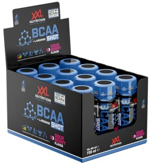 XXL Nutrition - BCAA Shot - Hohe Dosis von BCAAs - Beinhaltet Arginin, Praktischer 60ml Schuss, Hochdosierter Aminosäuren Shot - Sour Berry - 12 Pack