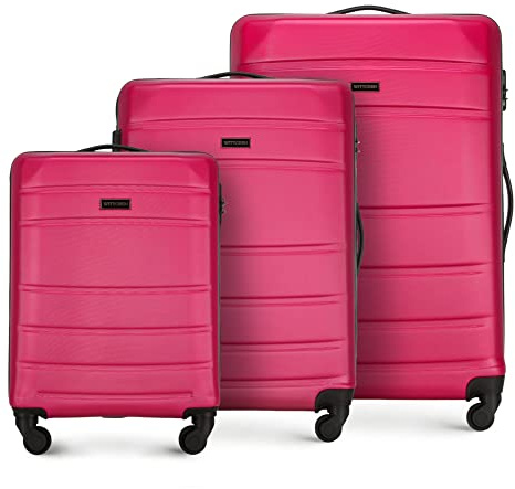 WITTCHEN Globe Line Reisekoffer 3-teiliges Kofferset Rollkoffer Trolley Handgepäck Hartschale aus ABS 4 Rollen Zahlenschloss Teleskopgriff Rosa Lufthansa/Eurowings/Ryanair/Condor/Discover Airlines
