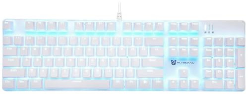 Mecool Mechanical Gaming Keyboard Wired Ice Blue Backlit Keyboard Blue Switches Full Size 104 Keys US Layout-White