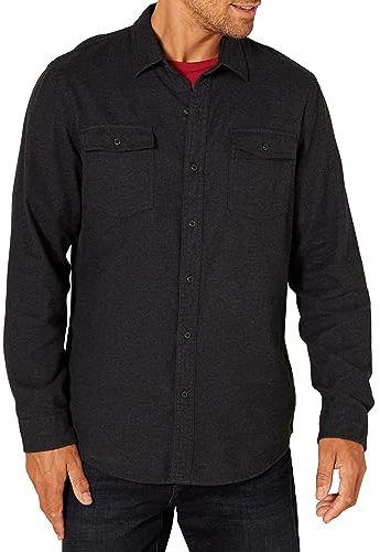 Amazon Essentials Men's Slim-Fit Long-Sleeve Two-Pocket Flannel Shirt, Black, M