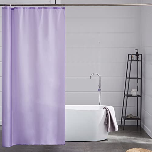 Furlinic Smalt duschdraperi för hörndusch eller litet badkar, badgardin av tyg av polyester, mögelresistent, vattenavvisande och tvättbart, lila, 100 x 200 cm, med 6 duschdraperiringar